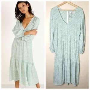 Faithfull the Brand Green Floral Midi Dress